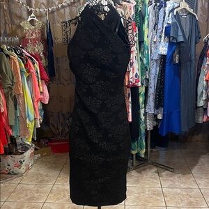 RACHEL Rachel Roy Black Floral Jacquard Sleeveless Midi Dress